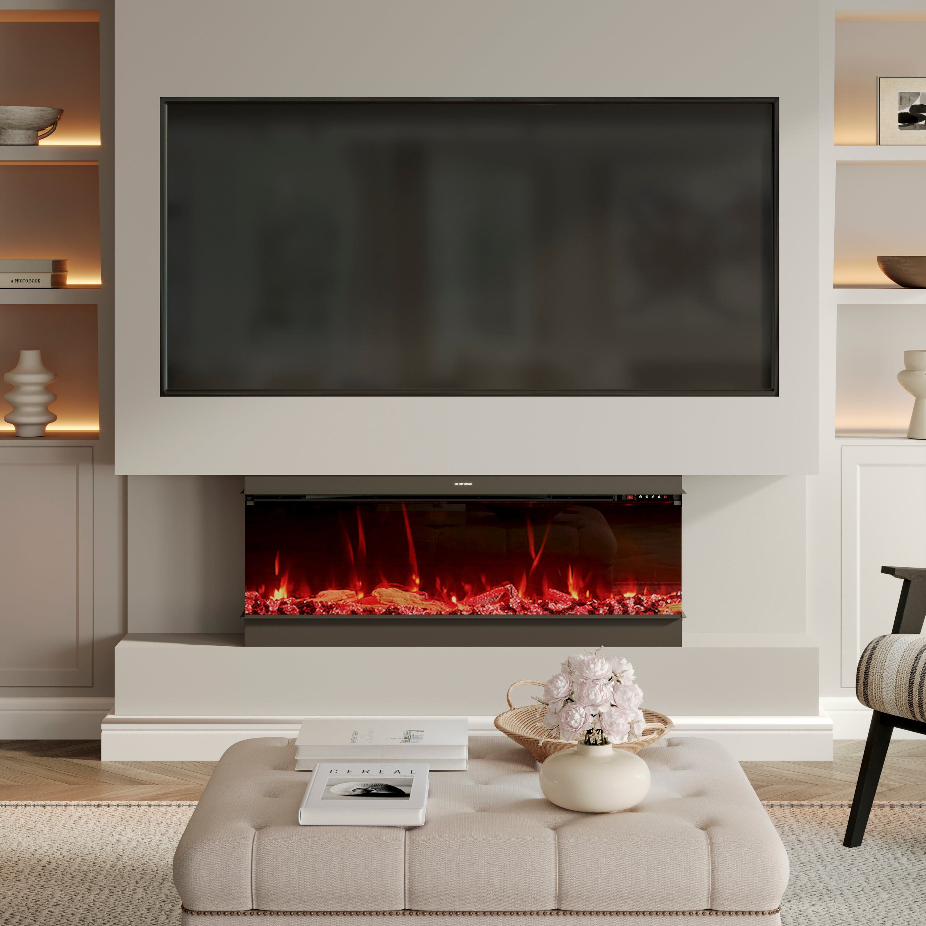 50/60/70/80inch 3-sided Electric Fireplace with Adjustable Color, Temperature and Timing, Controlled by APP Living and Home
